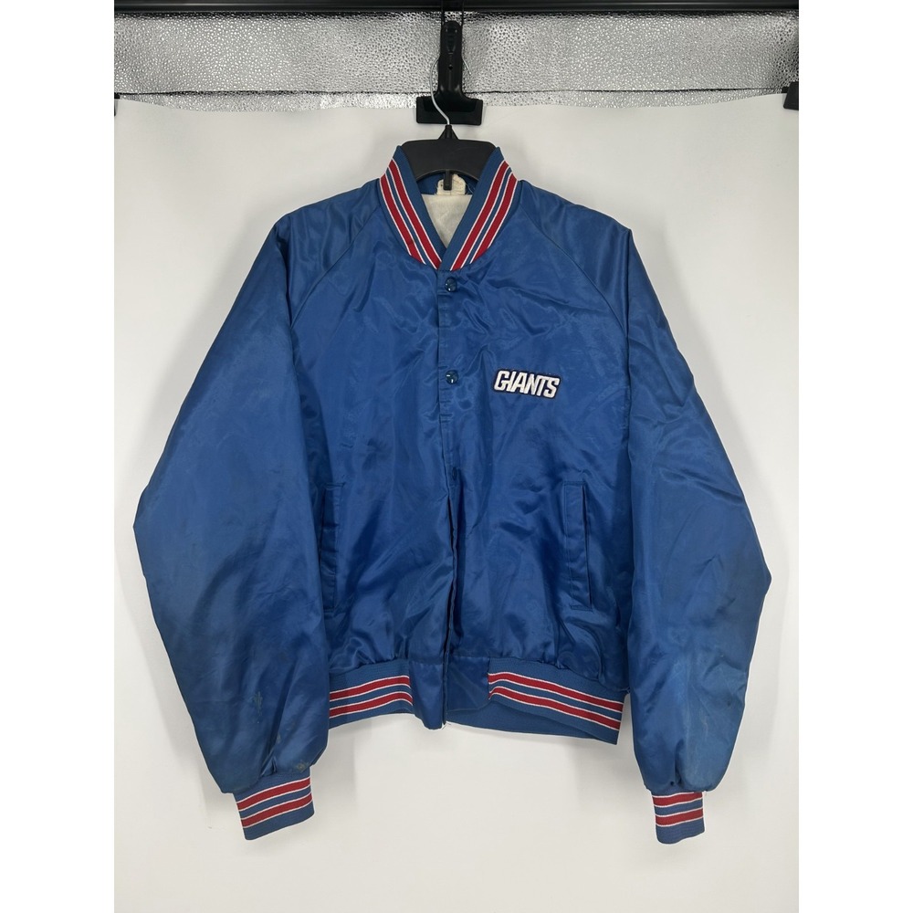 Vintage Chalk Line NFL New York Giants Jacket Men's Large Blue Satin‎ Snap Front